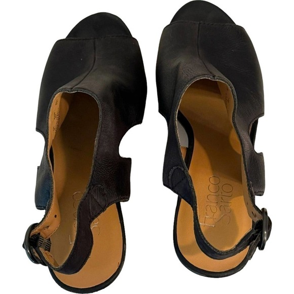 Franco Sarto Gabriel Black Open Toe Ankle Strap Leather Slingback Heel Size 7M - Picture 6 of 12